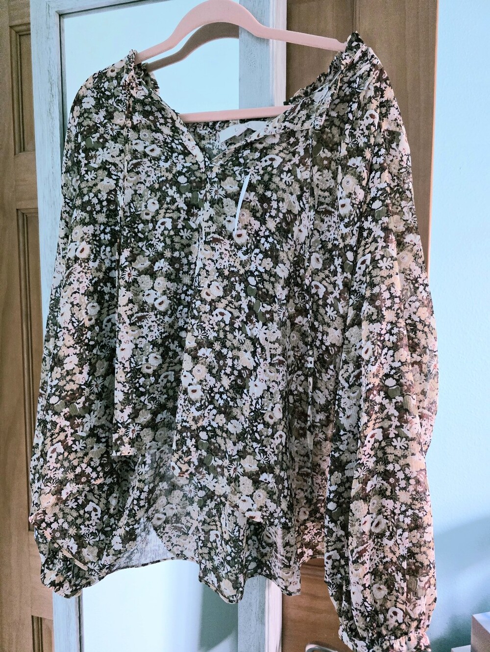 Floral Ruffle Tie Neck Blouse
